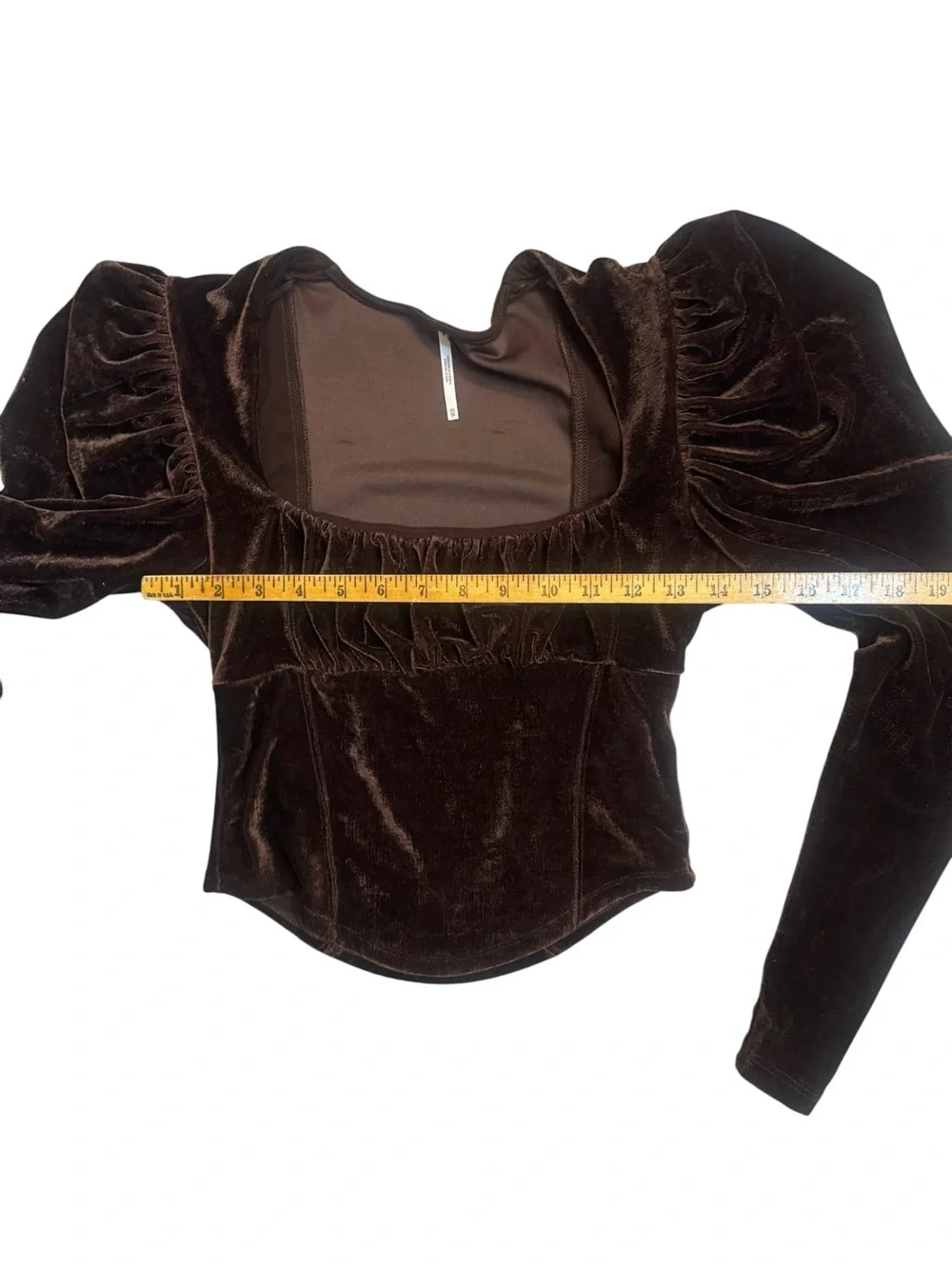 Free People Hold Me Up Velvet Puff Sleeve Corset Top Brown Size XS Boho Romantic